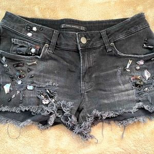Zara black denim short. Size US 6. Black and clear jewels on the front.